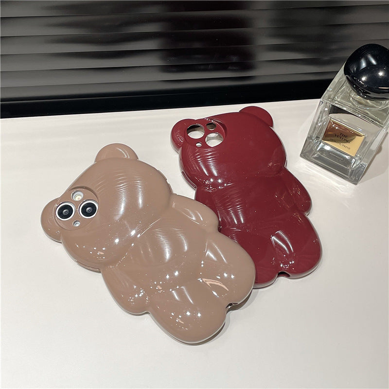 Solid Color Three-dimensional Bear Anti-fall Cute New iPhone Case