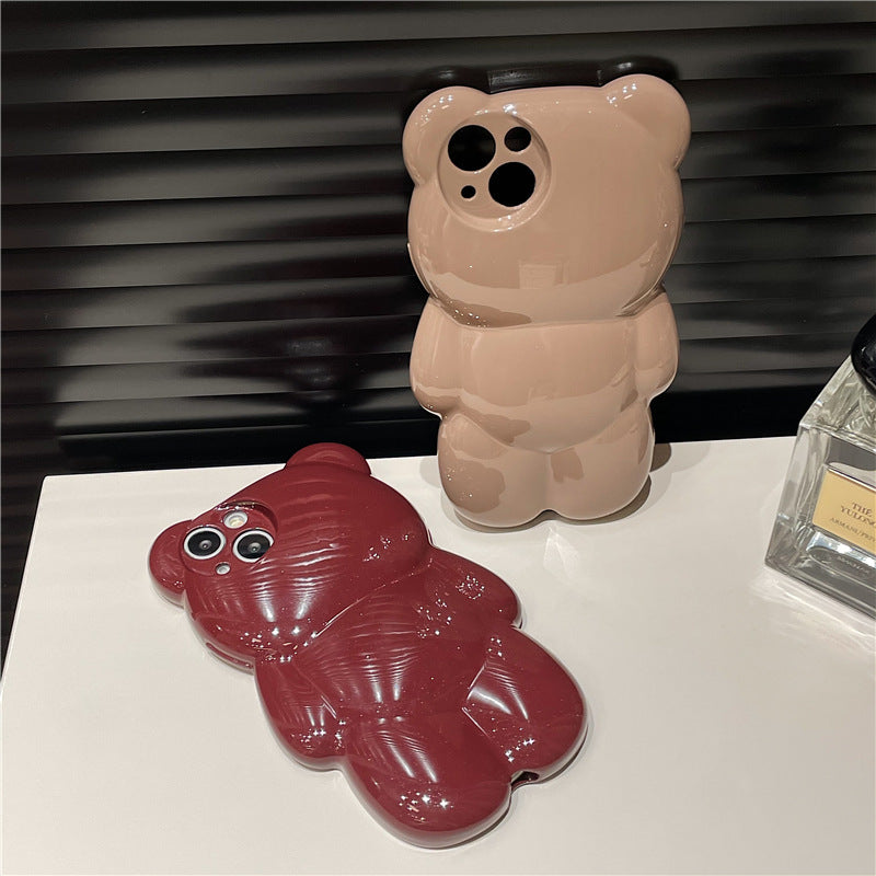 Solid Color Three-dimensional Bear Anti-fall Cute New iPhone Case