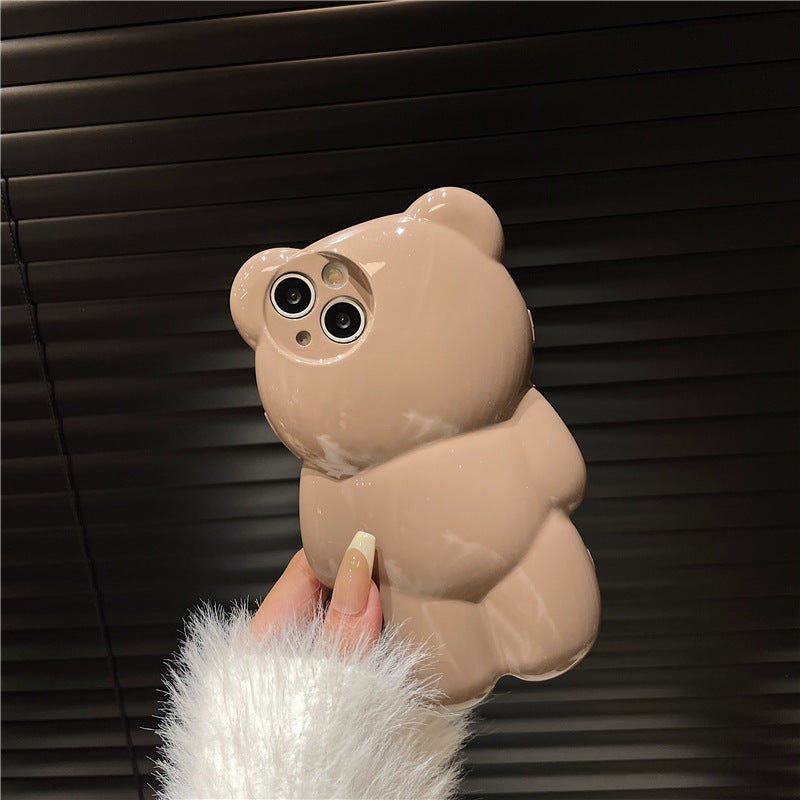 Solid Color Three-dimensional Bear Anti-fall Cute New iPhone Case